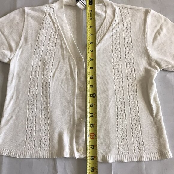 Vintage 90’s Cool Wear White‎ Knit Short Sleeve Cardigan Size Medium - Picture 6 of 7
